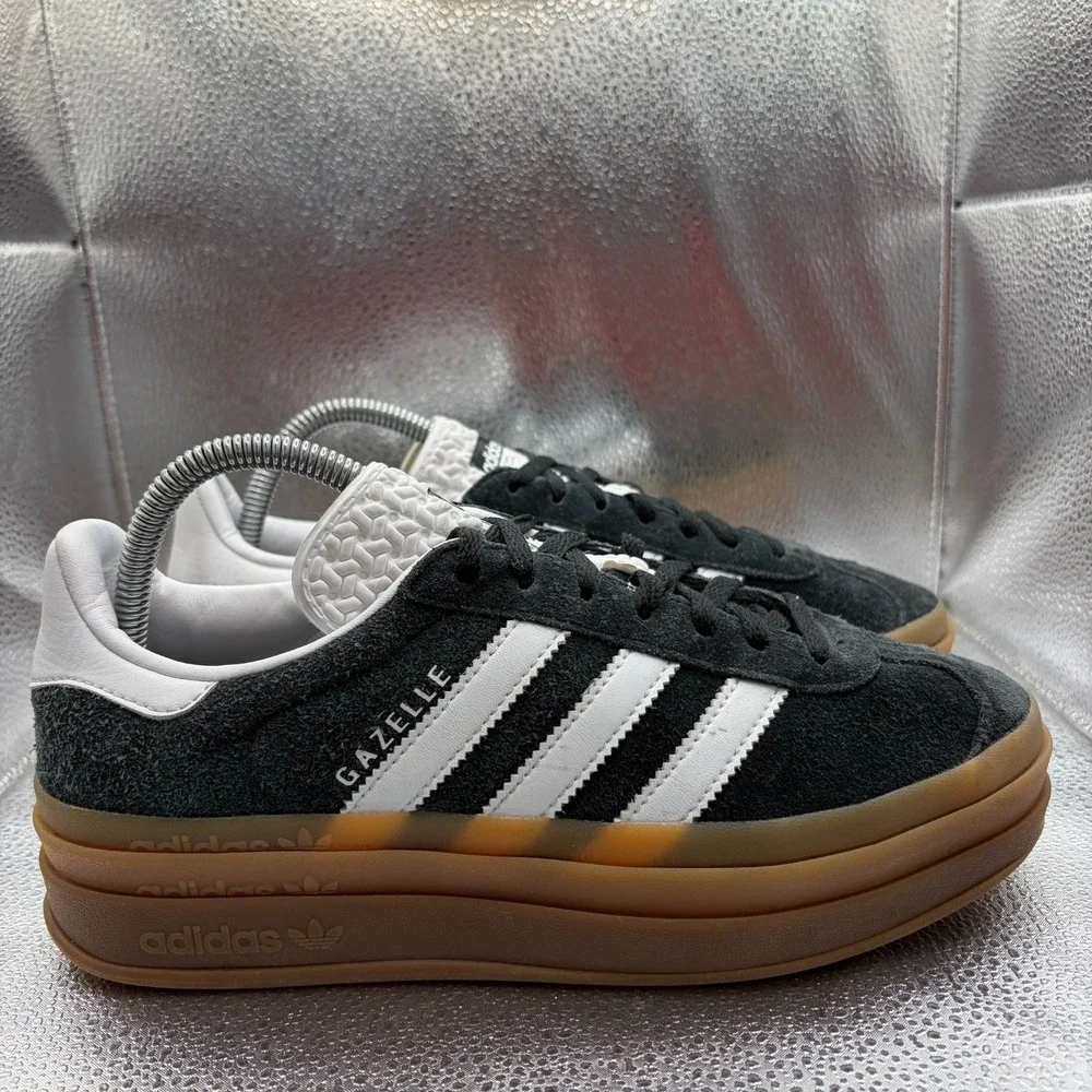 Size 8 Adidas Gazelle Bold Core Black White Gum Low Top Athletic Sneakers IE0876